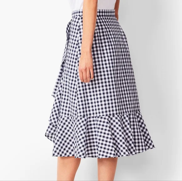 NWT Talbots Navy Blue Gingham Tie-Front Midi Skirt 6P - Picture 2 of 2